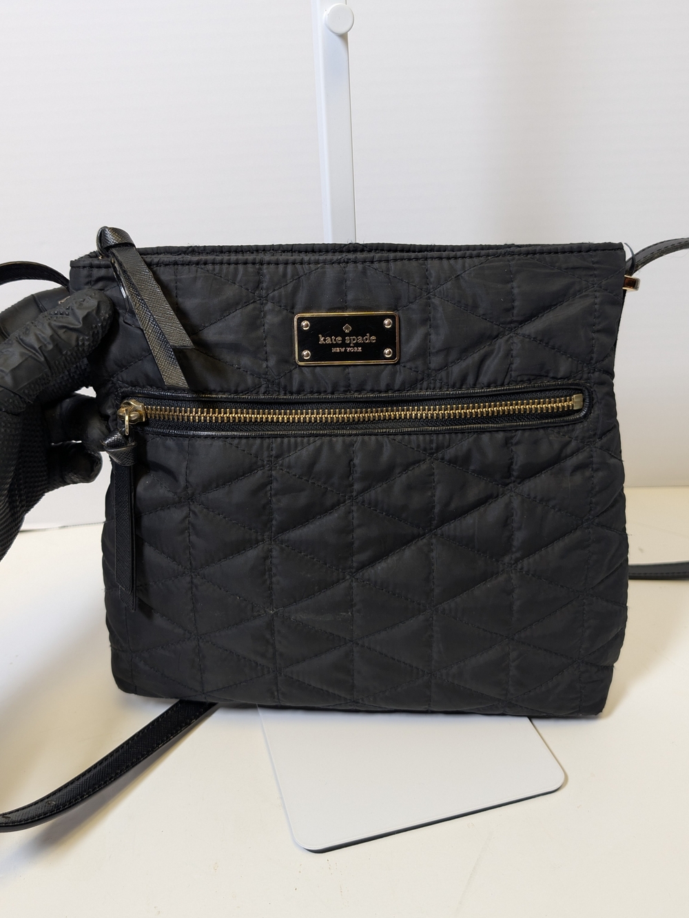 kate spade Black Quilted Nylon Crossbody with Gold Hardware